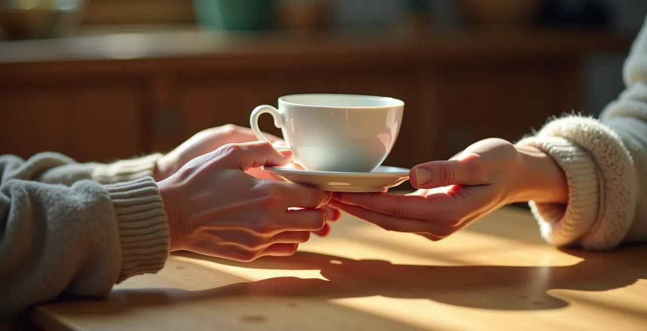 Auxiliaire de vie accompagnant une personne âgée dans ses activités quotidiennes