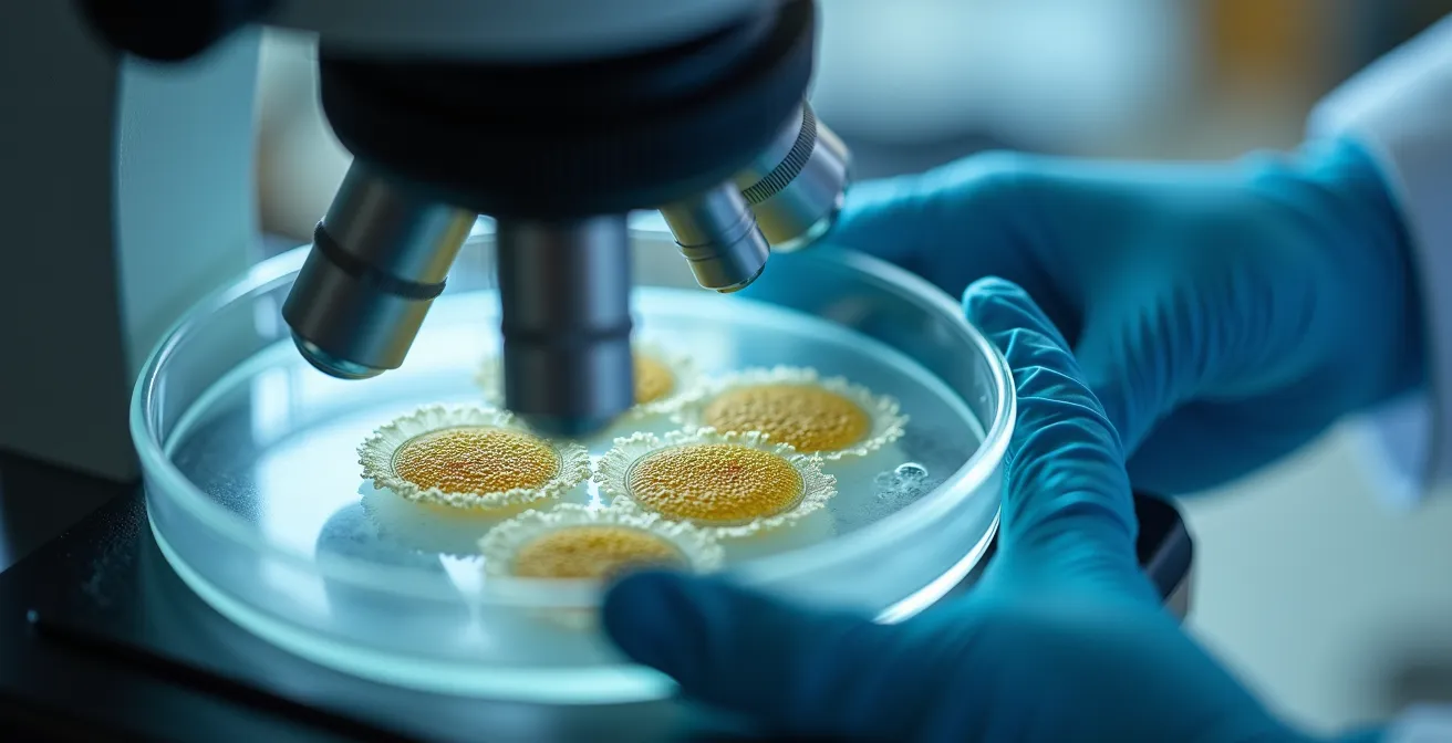 Analyse microscopique d'échantillons de moisissures en laboratoire avec gros plan sur les spores