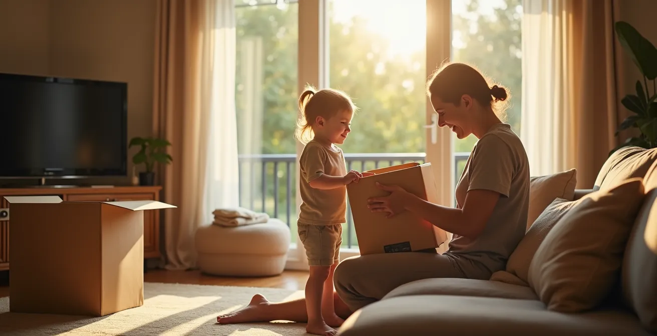 Intérieur lumineux d'un appartement meublé prêt à accueillir une famille