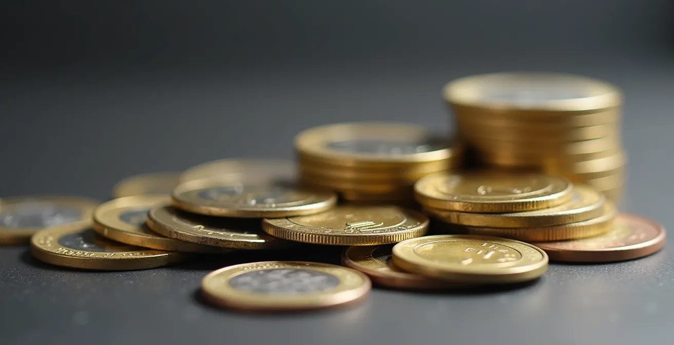 Gros plan macro sur des pièces d'euros empilées avec effet de profondeur de champ