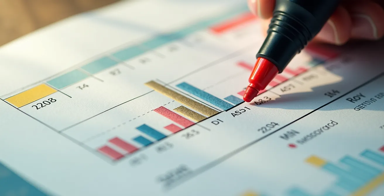 Vue macro d'un calendrier de chantier avec marqueurs de suivi détaillés