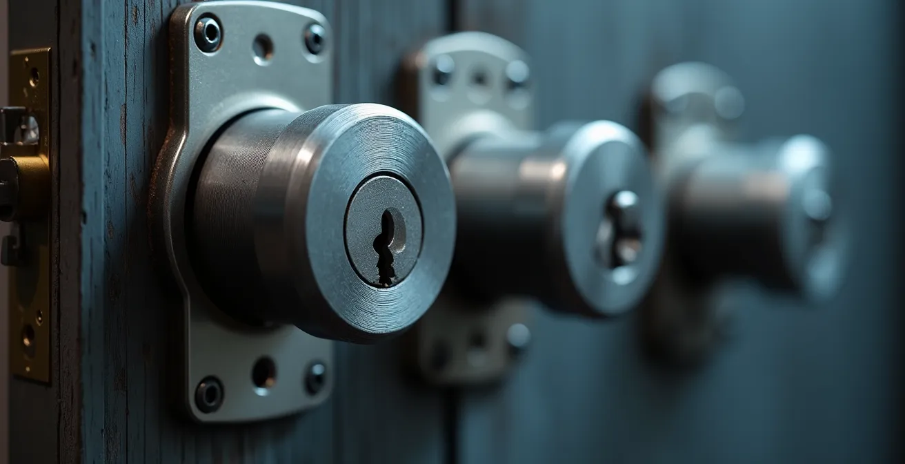 Gros plan sur une serrure certifiée A2P avec mécanisme multipoints visible