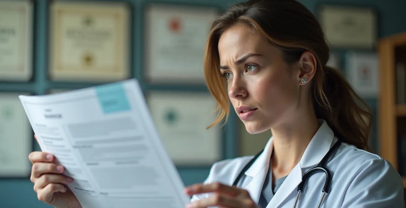 Médecin analysant un dossier médical lors d'une consultation à distance pour évaluation de rapatriement