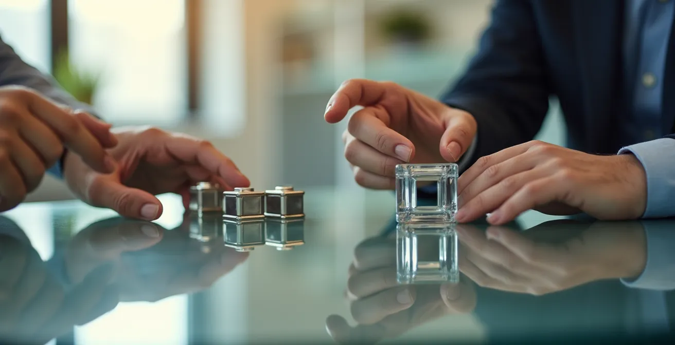 Mise en scène conceptuelle de négociation avec éléments architecturaux modulables