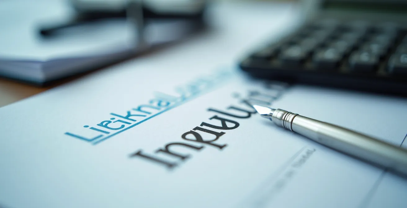 Documents contractuels sur bureau avec stylo et calculatrice en arrière-plan flou