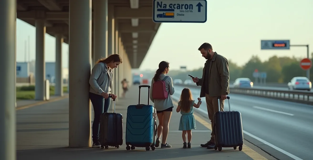 Famille organisant la suite du voyage avec bagages après un dépannage