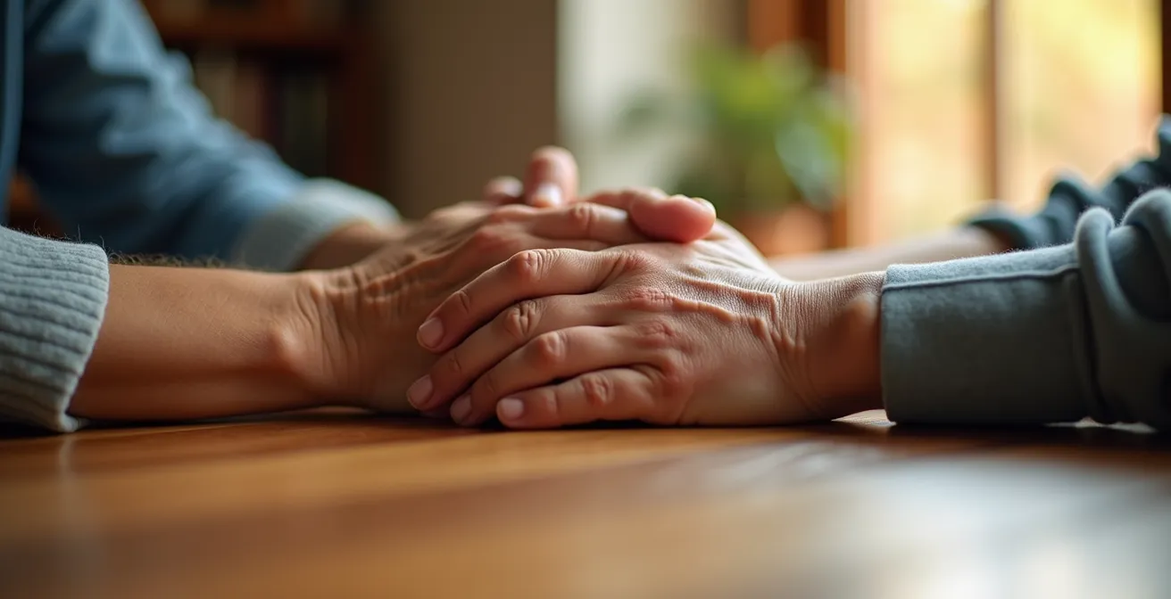 Mains de plusieurs générations unies symbolisant la protection intergénérationnelle