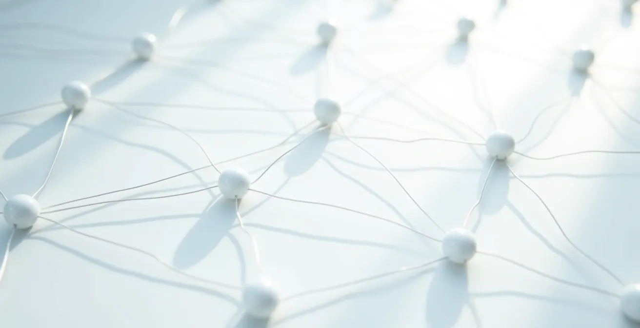 Vue aérienne minimaliste d'un réseau de connexions symbolisant les partenariats de soins